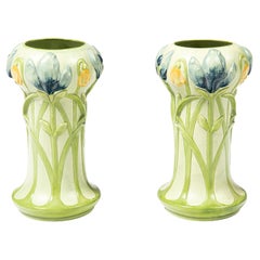 Pair of Polychromed Ceramic Vase by Julius Dressler, Austria, Early 20th Century