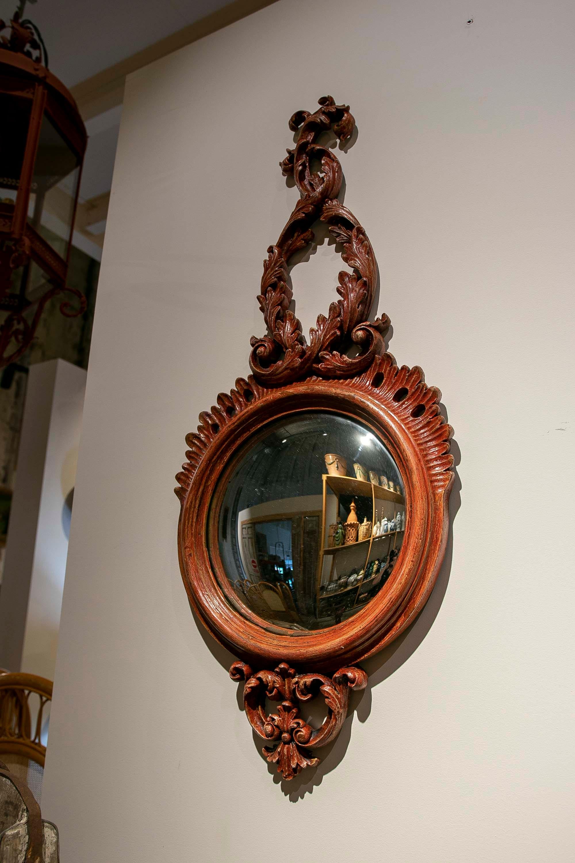 Paire de miroirs muraux ronds polychromés en abat-jour rouge  Bon état - En vente à Marbella, ES