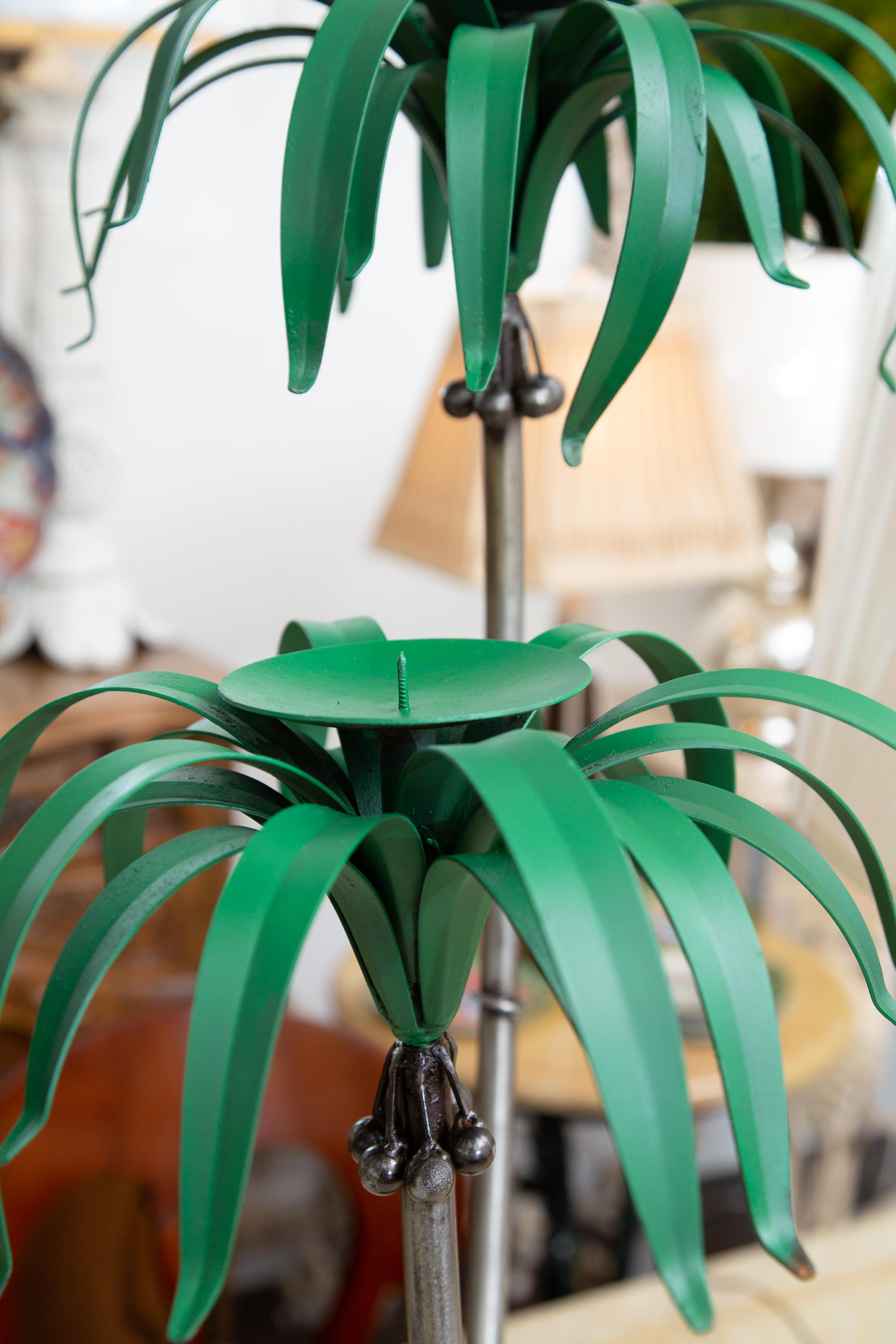 Unknown Pair of Polychromed Whimsical Palm Tree Candlesticks For Sale