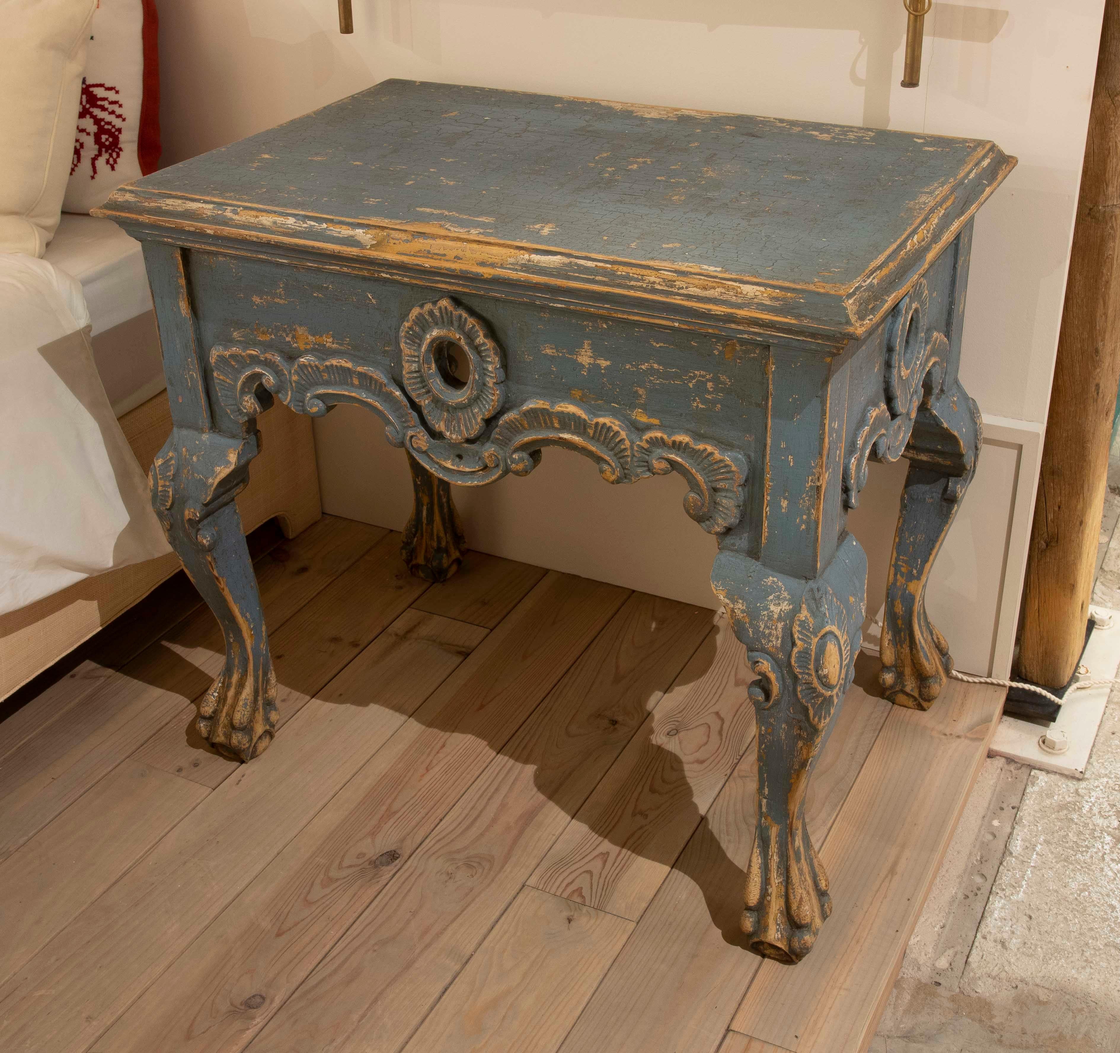 Italian Pair of polychromed Wooden Tables in Blue with Claw Feet