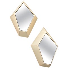 Pair of Polygonal Wall Sconces with Fabric and Mirror, Italy, 21st Century