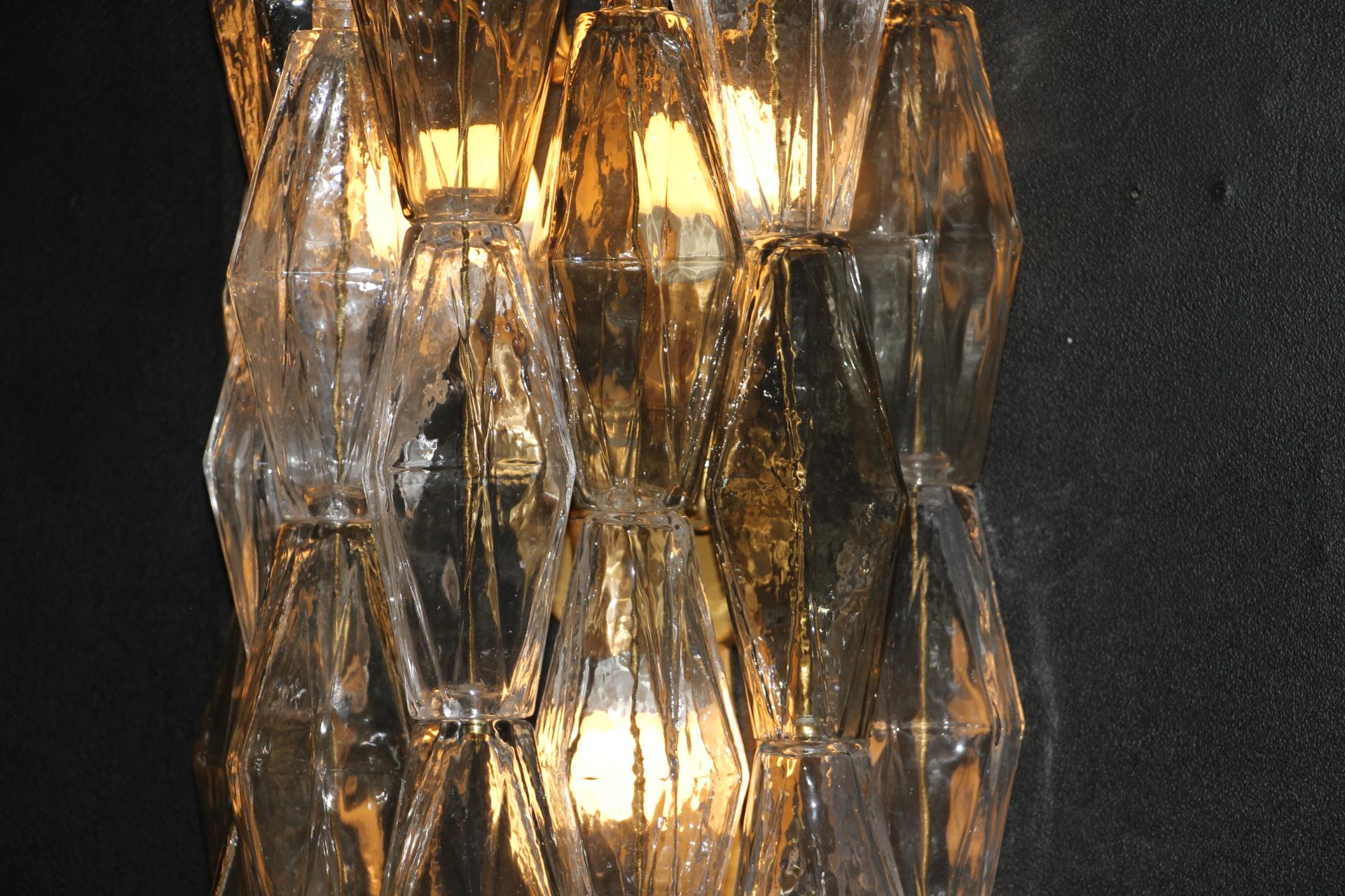 Pair of Polyhedral Sconces in Clear and Smoked Murano Glass, Venini Style 7