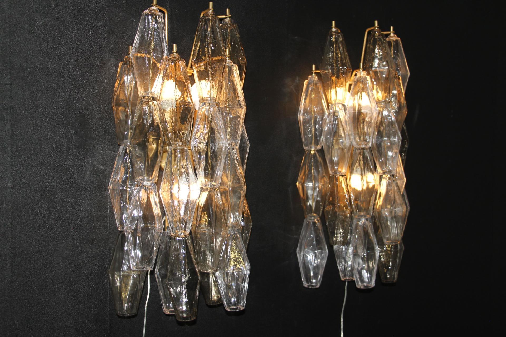 Pair of Polyhedral Sconces in Clear and Smoked Murano Glass, Venini Style 8