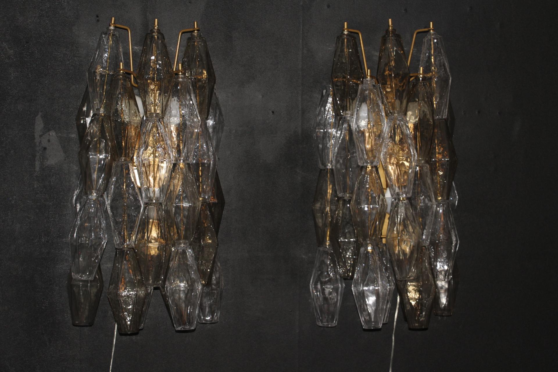 Pair of Polyhedral Sconces in Clear and Smoked Murano Glass, Venini Style 9