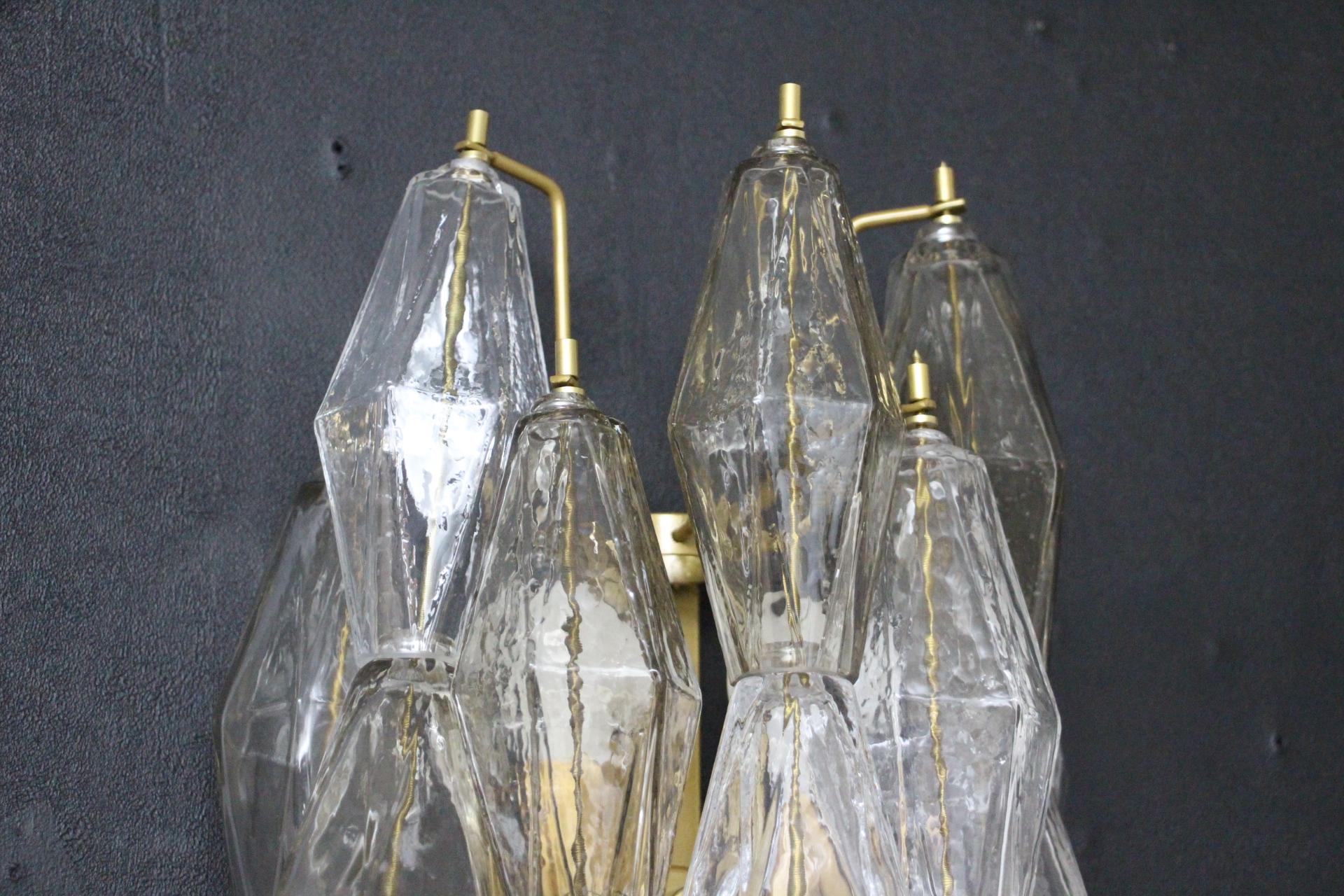 Pair of Polyhedral Sconces in Clear and Smoked Murano Glass, Venini Style 1