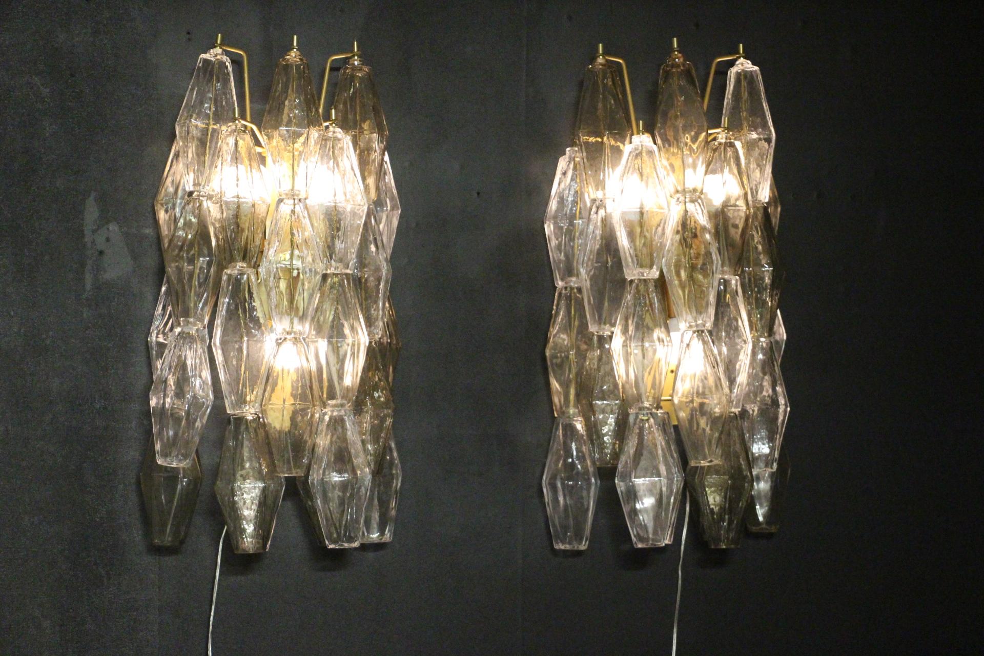 Pair of Polyhedral Sconces in Clear and Smoked Murano Glass, Venini Style 2