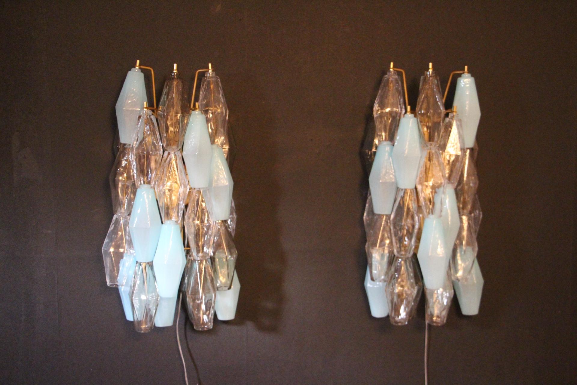 Pair of Polyhedral Sconces in Murano Glass, Venini Style 10