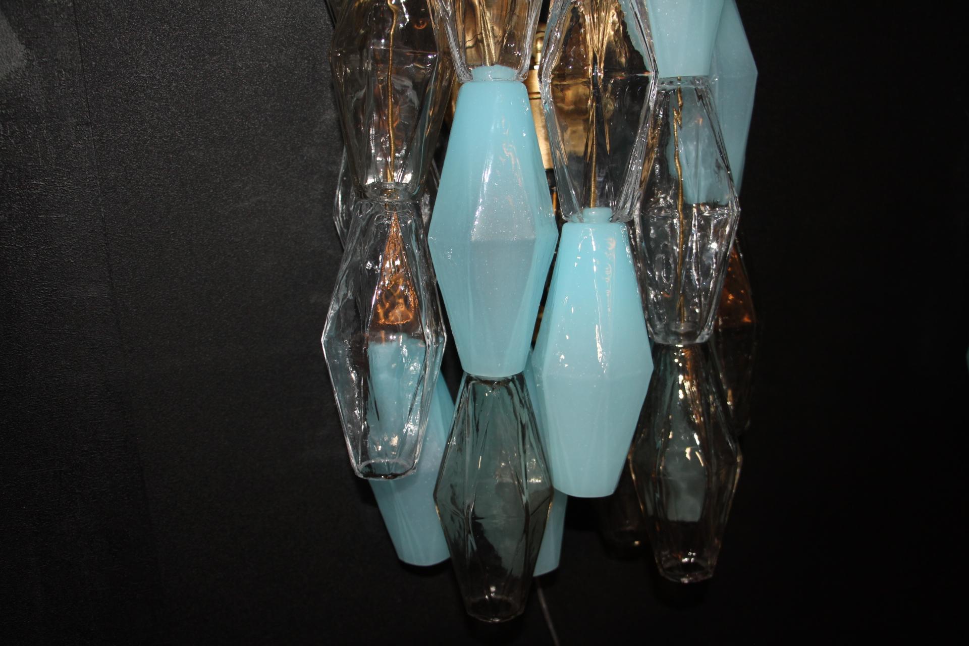 Mid-Century Modern Pair of Polyhedral Sconces in Murano Glass, Venini Style