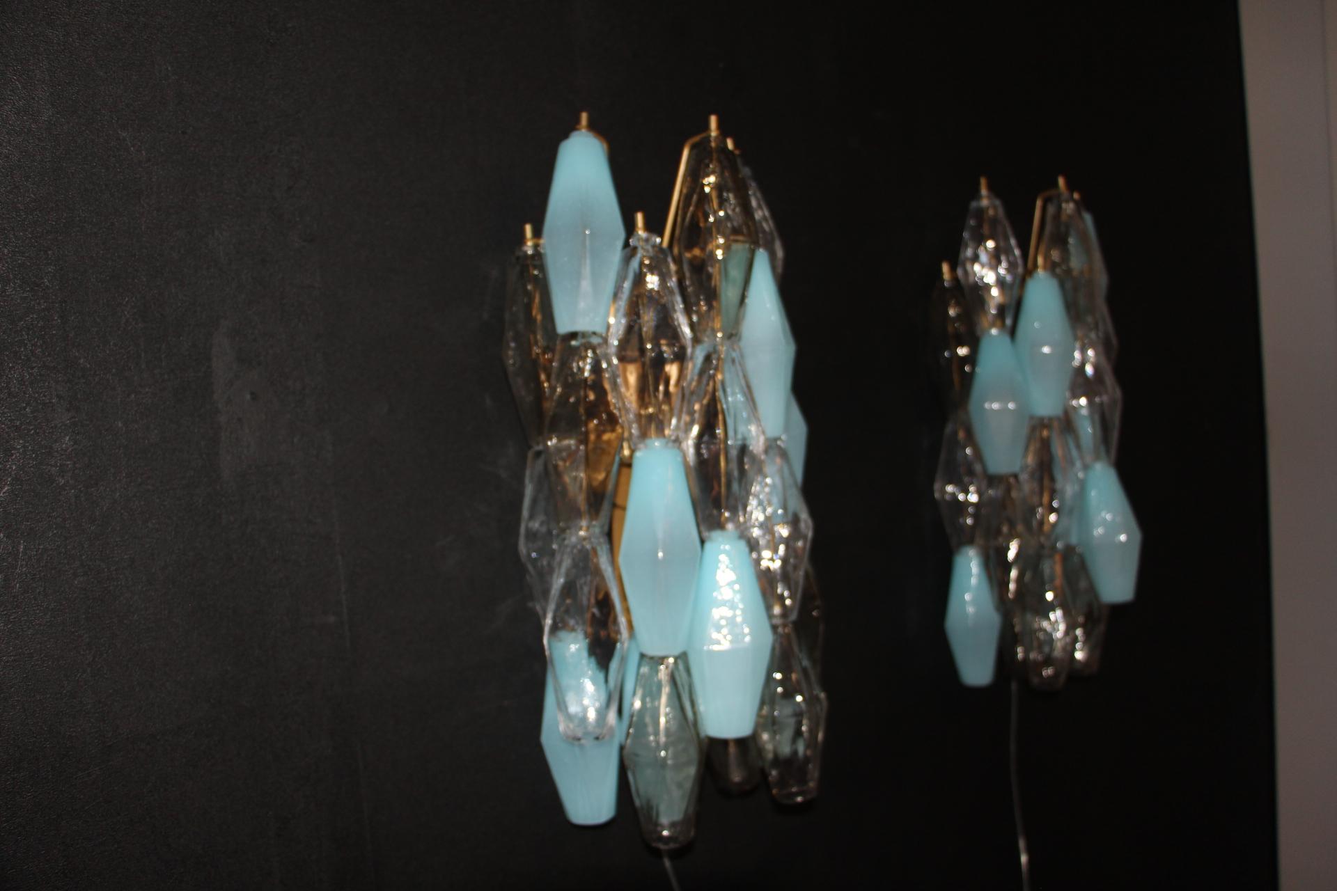 Italian Pair of Polyhedral Sconces in Murano Glass, Venini Style
