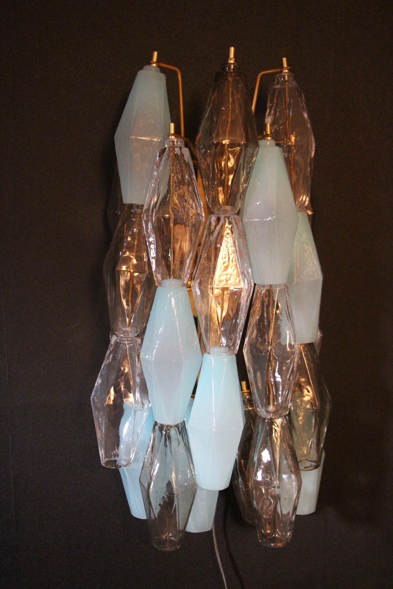 Pair of Polyhedral Sconces in Murano Glass, Venini Style In Excellent Condition In Saint-Ouen, FR