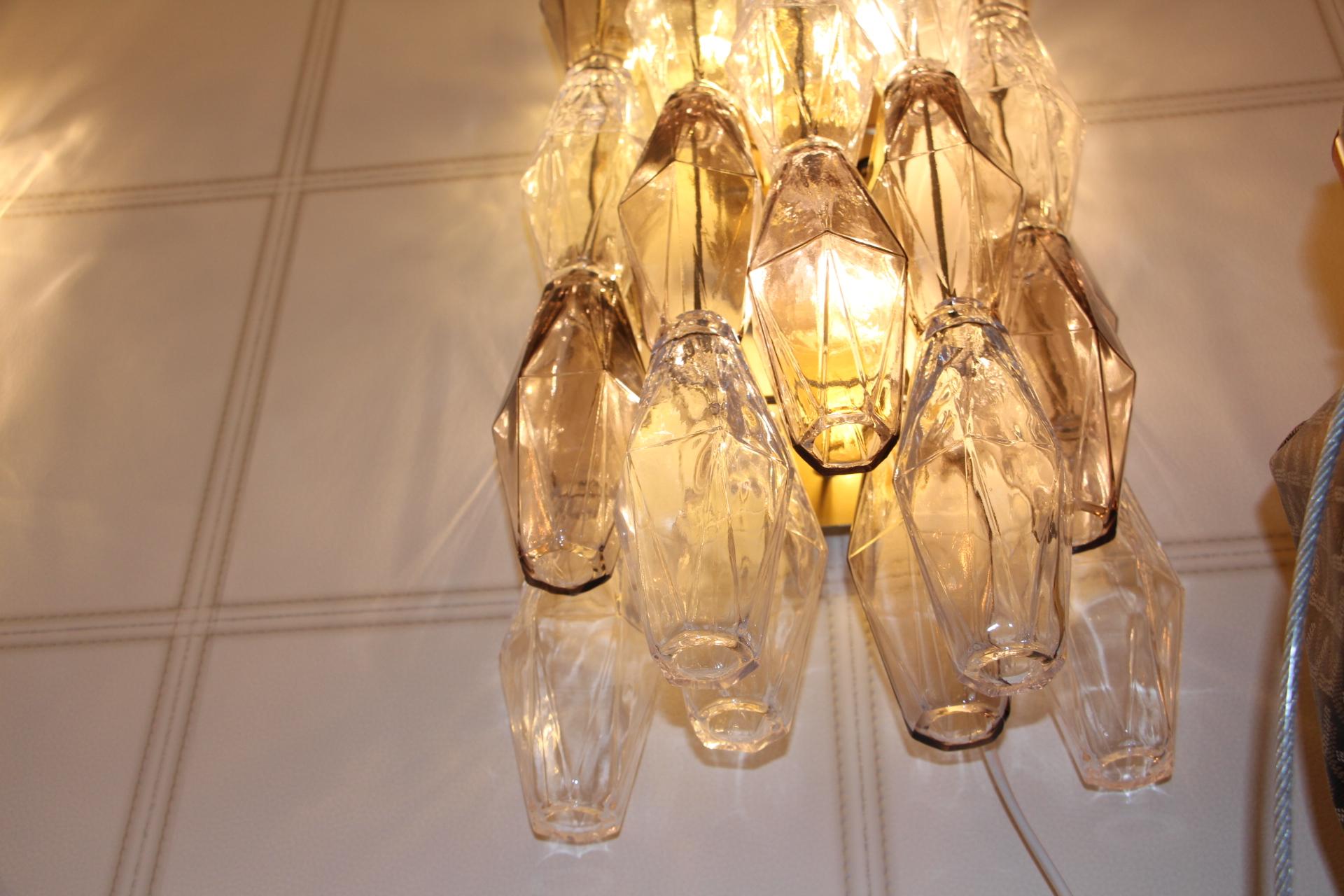 Late 20th Century Pair of Polyhedral Sconces in Murano Glass, Venini Style