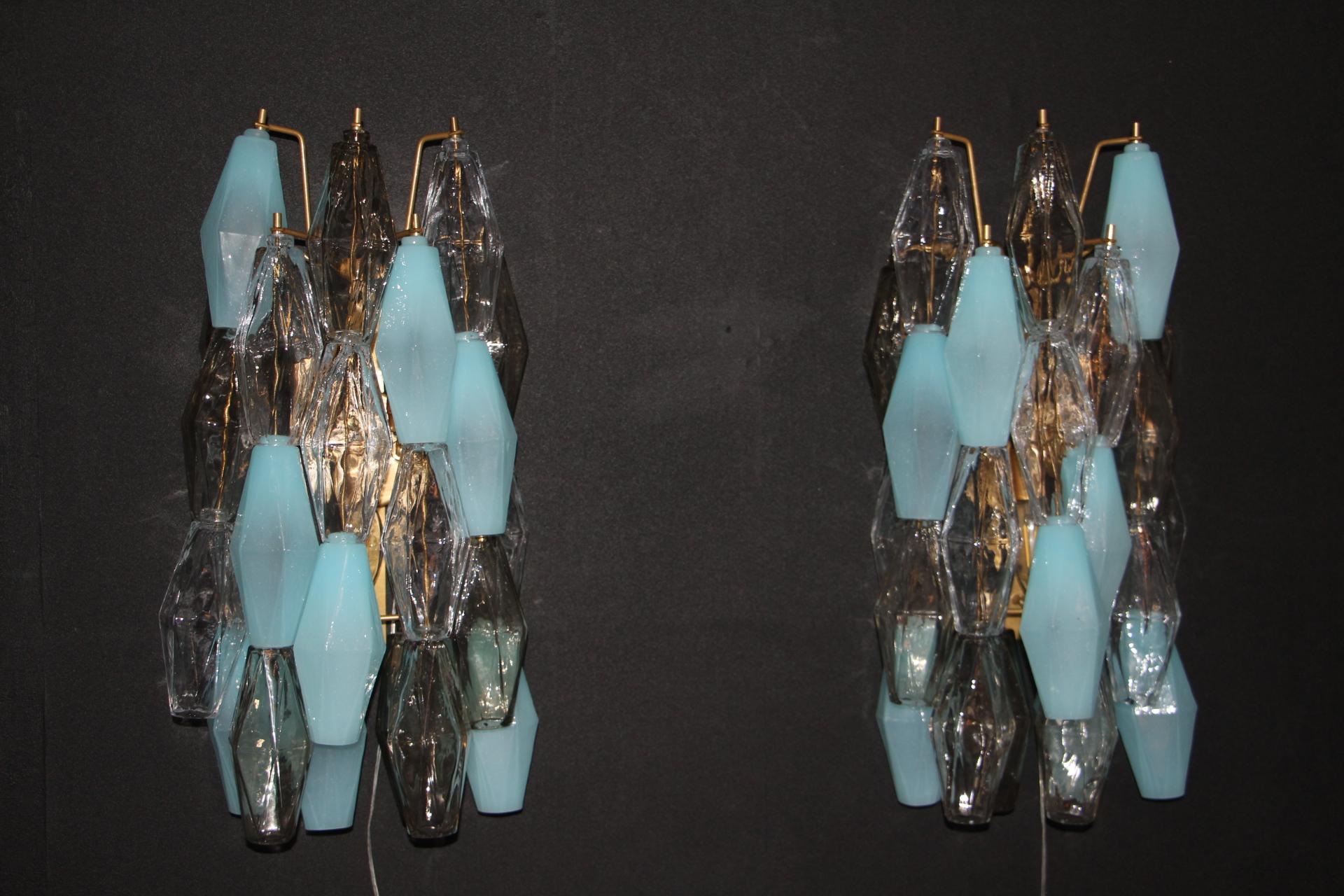 Pair of Polyhedral Sconces in Murano Glass, Venini Style 1