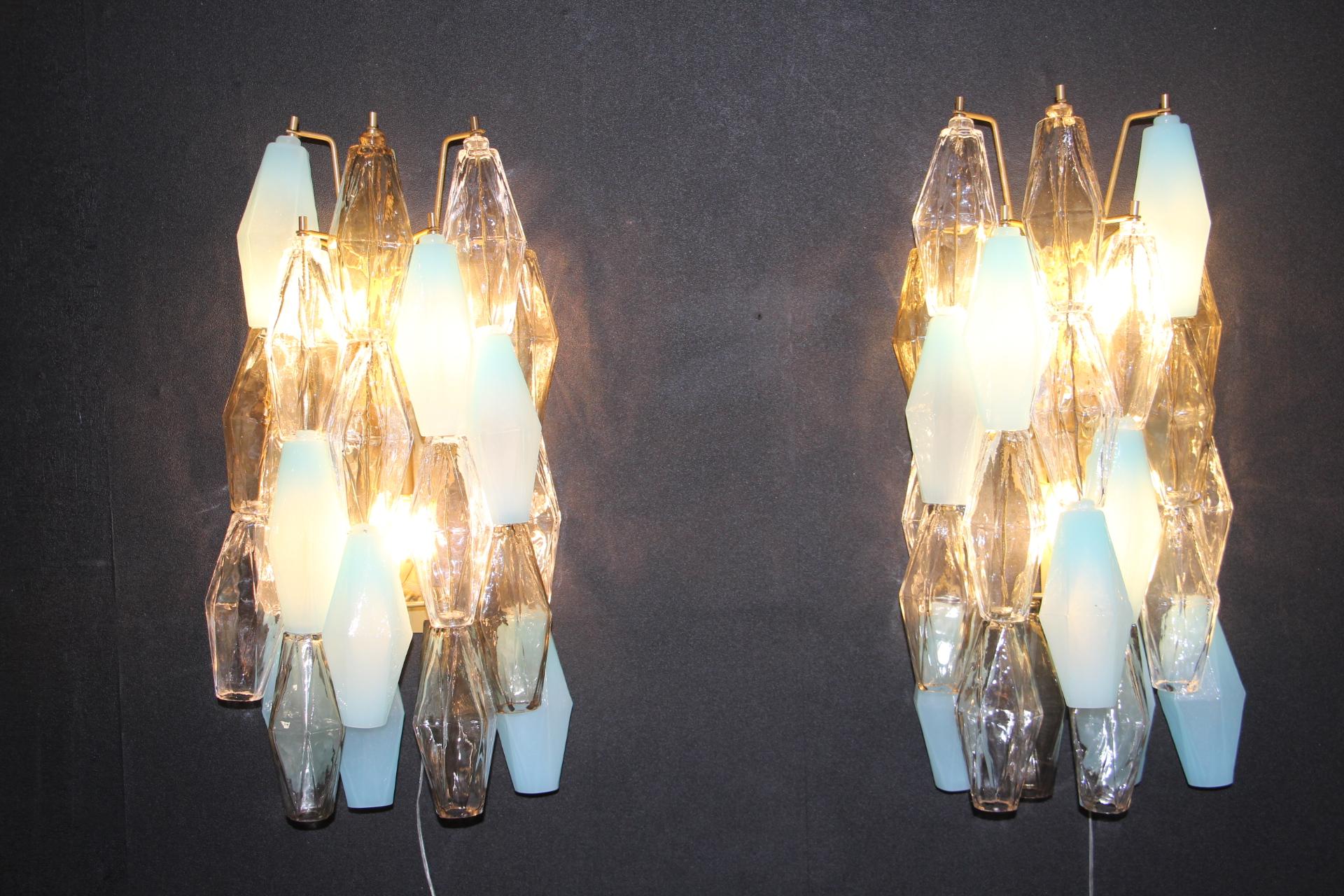 Pair of Polyhedral Sconces in Murano Glass, Venini Style 3