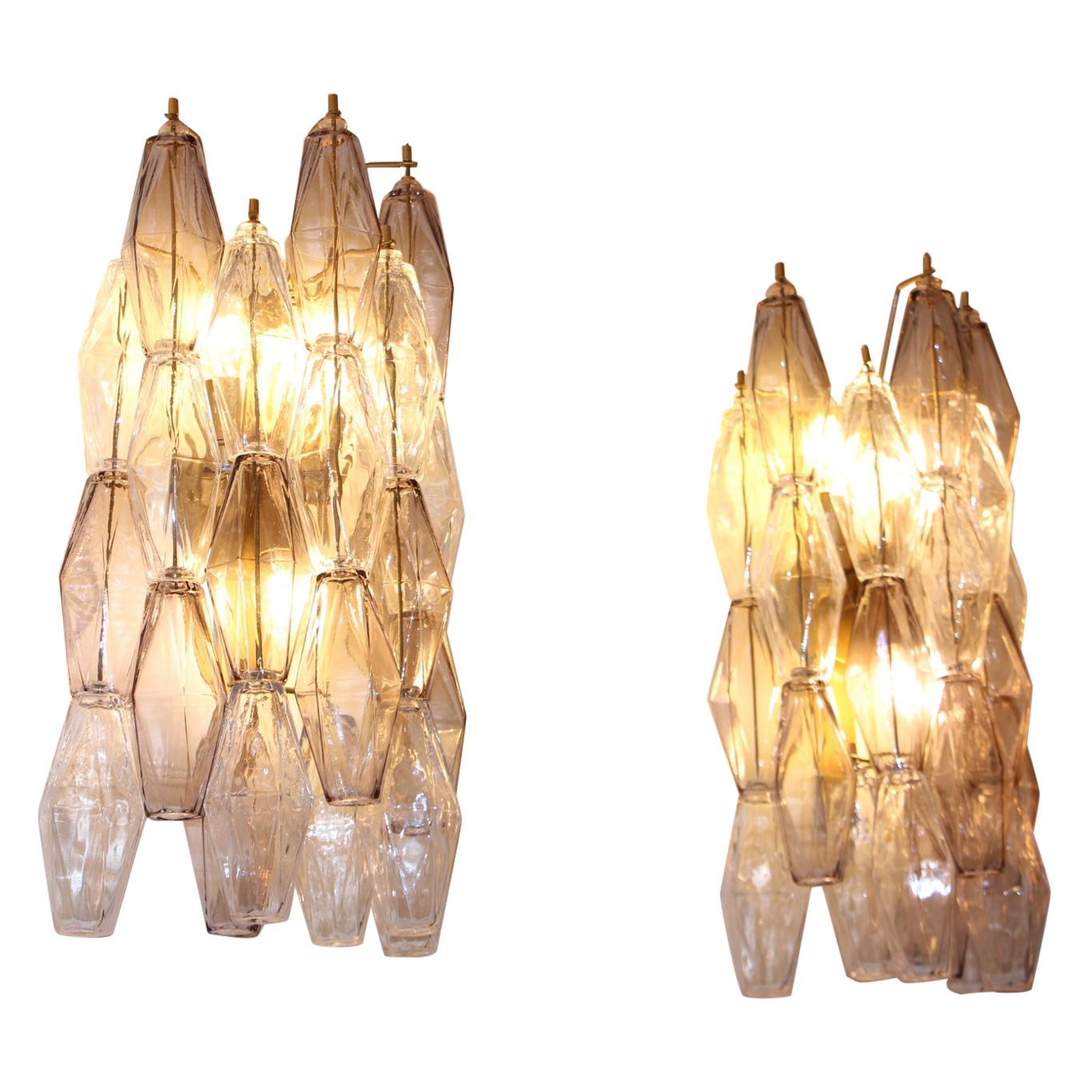 Pair of Polyhedral Sconces in Murano Glass, Venini Style