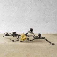 Pair of Pomegranate Candelabra in Oxidized Brass with 24K Gold Finish