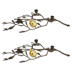 Pair of Pomegranate Candelabra in Oxidized Brass with 24K Gold Finish