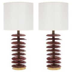 Paar Granatapfelfarbene Murano-Lampen