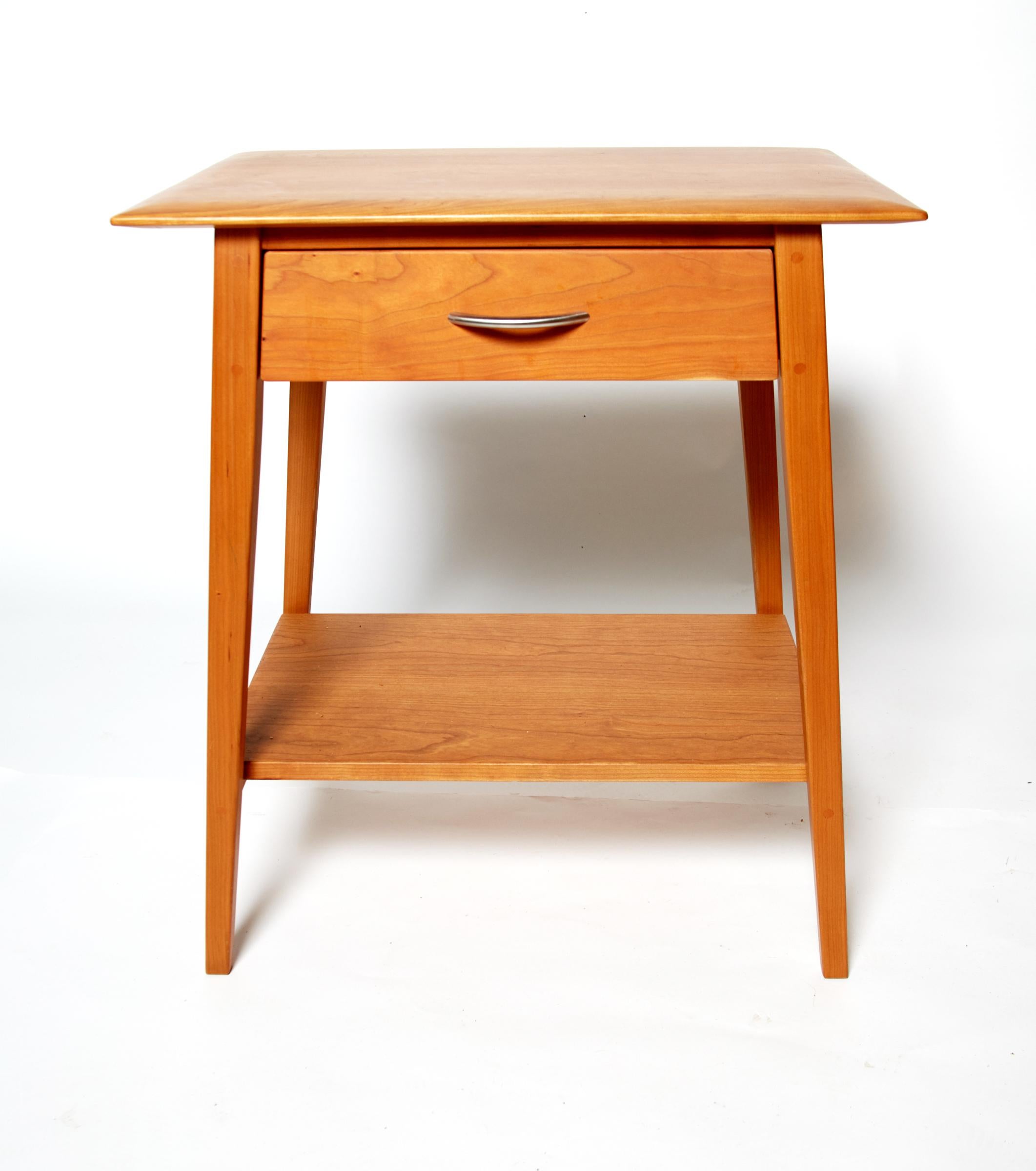 American Pair of Pompanoosuc Mills Cherry End Tables, Handcrafted in Vermont