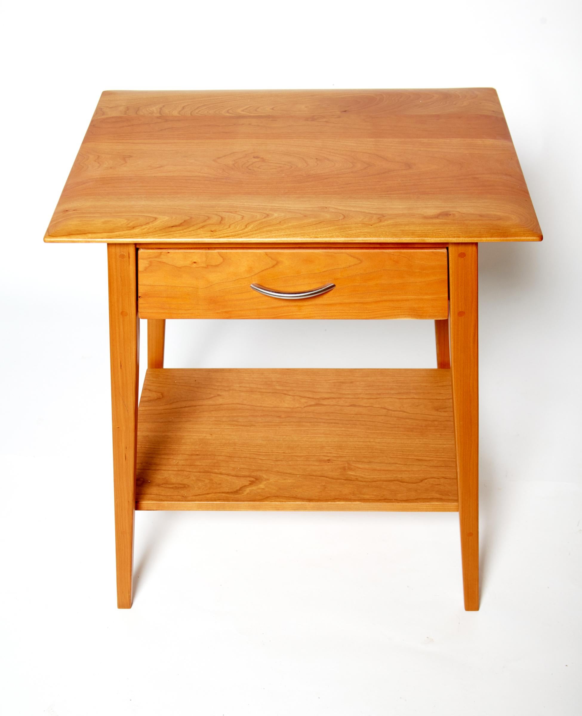 Hand-Crafted Pair of Pompanoosuc Mills Cherry End Tables, Handcrafted in Vermont