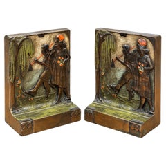 Pair of Pompeian Bronze “Recreation” Polychrome Figural Bookends, No. 102, circa