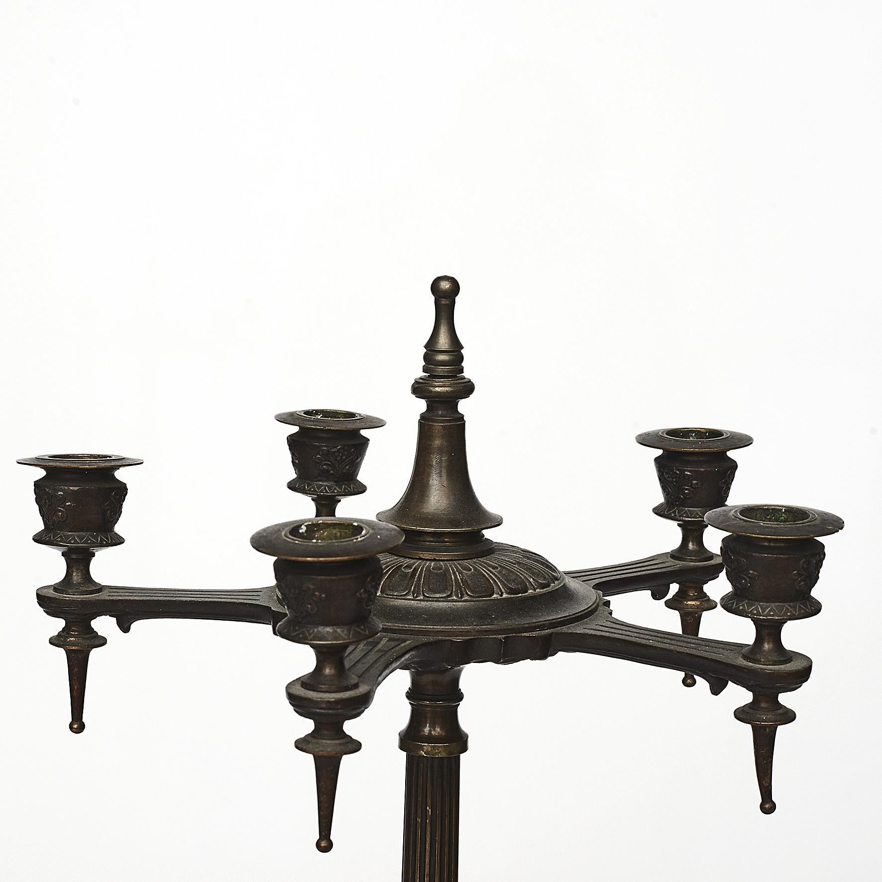 Pair of Pompeian Style Patinated Bronze Candelabras In Good Condition In Kastrup, DK
