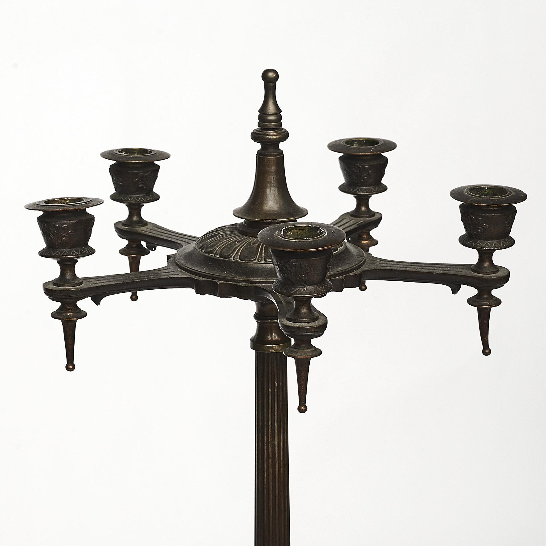 19th Century Pair of Pompeian Style Patinated Bronze Candelabras