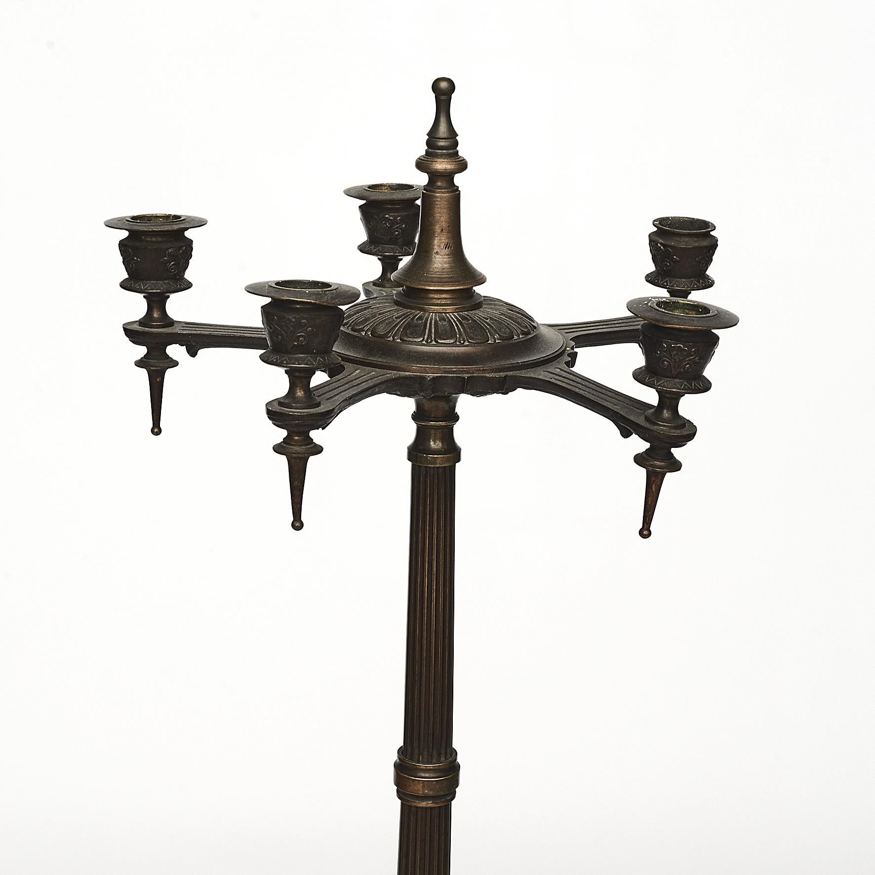 Pair of Pompeian Style Patinated Bronze Candelabras For Sale 1