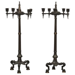 Antique Pair of Pompeian Style Patinated Bronze Candelabras