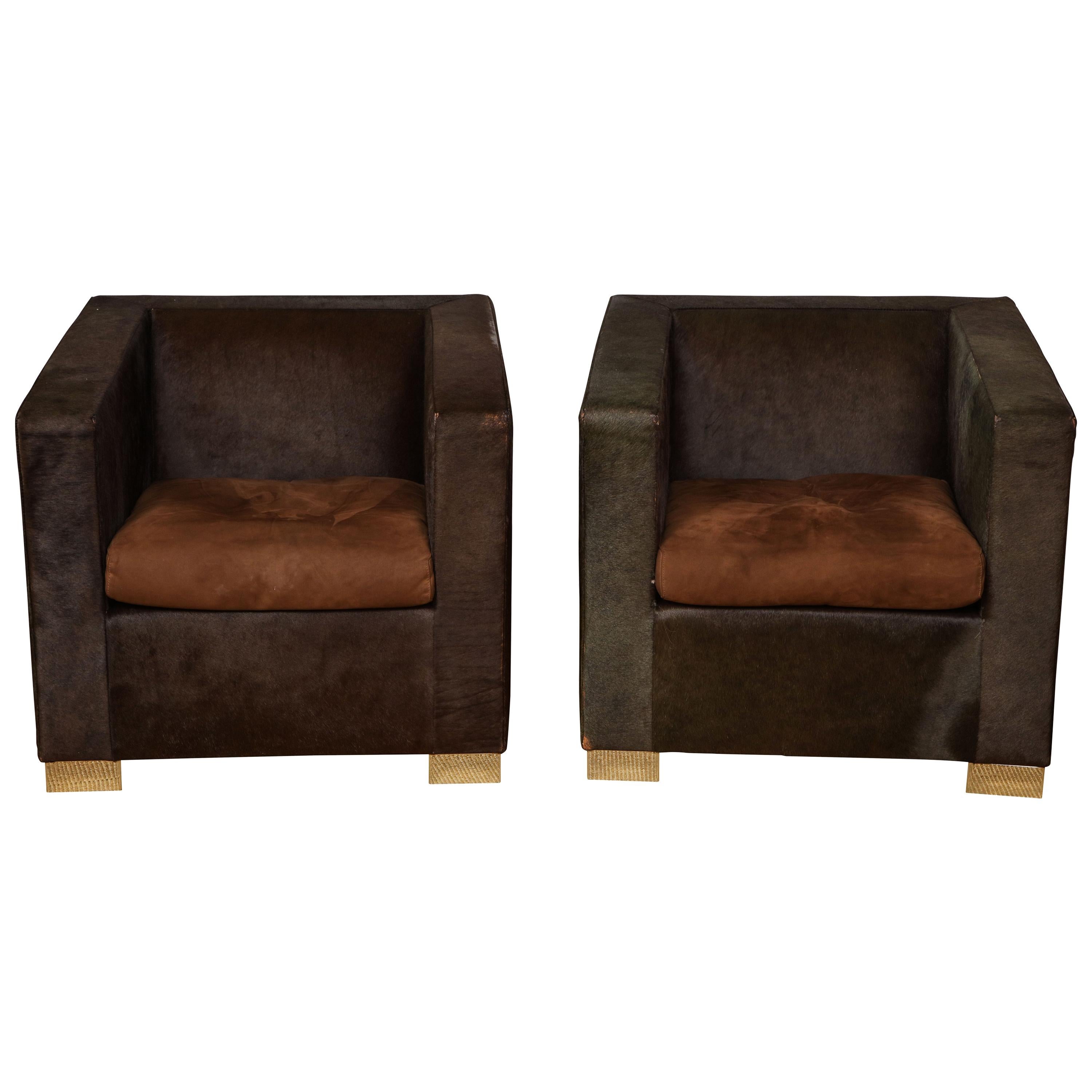 Pair of Pony Skin Club Chairs by Minotti