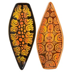 Pair of Poole Pottery English Sword Blade Shaped Aegean Dishes, Abstract Designs