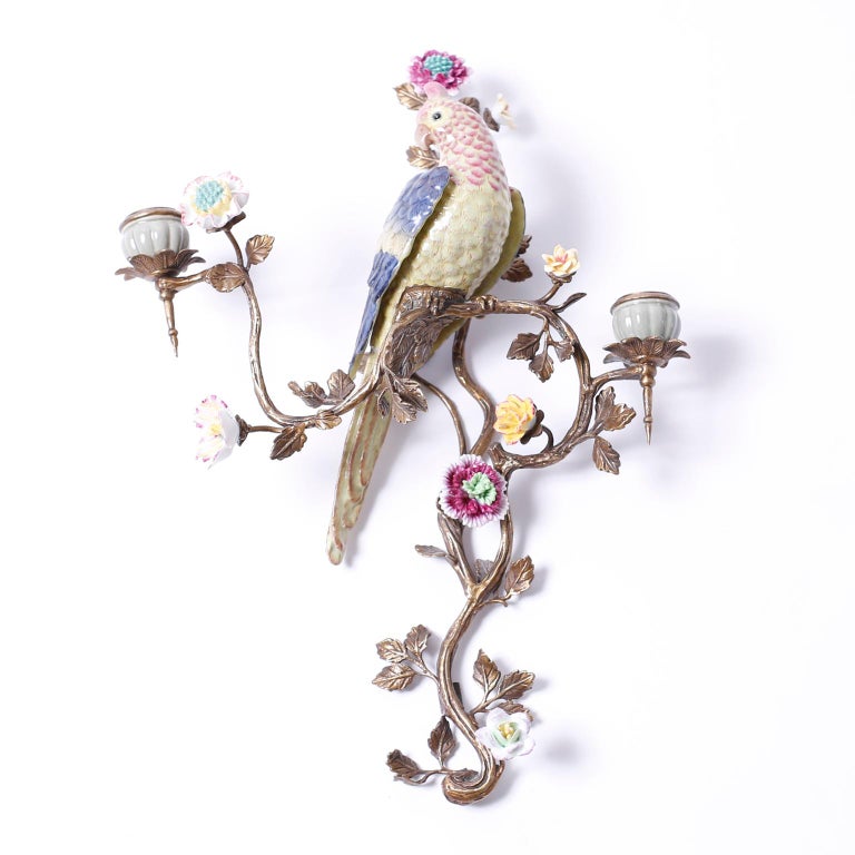 Pair of Porcelain and Brass Bird Wall Sconces at 1stDibs bird sconces