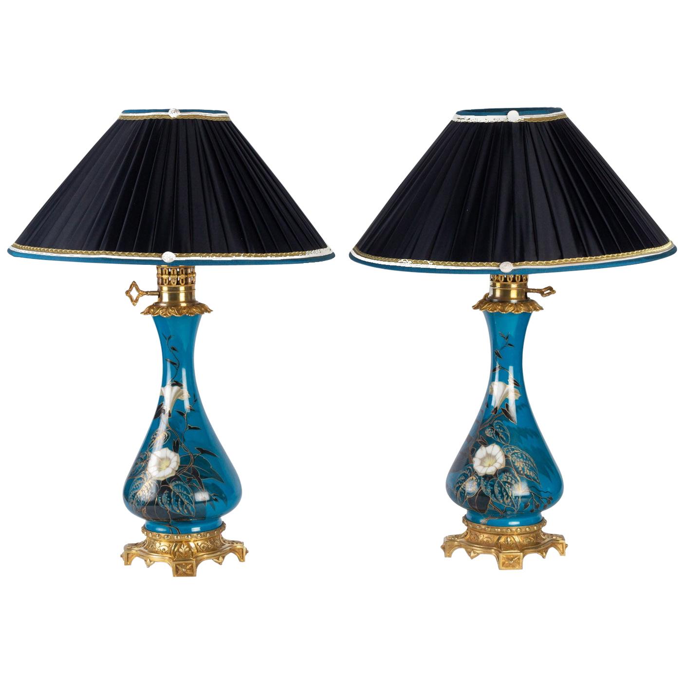Pair of Porcelain and Brass Gilt Lamps