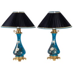 Pair of Porcelain and Brass Gilt Lamps