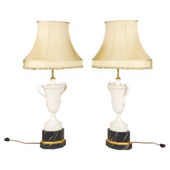 Vintage Pair of Porcelain and Faux Marble Urn-Form Table Lamps