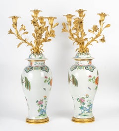 Pair of Porcelain and Gilt Bronze Candelabras in the Chinese Style, 19th Century