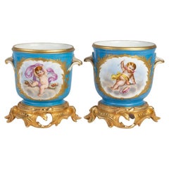 Pair of Porcelain and Gilt Bronze Planters