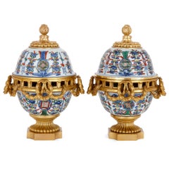Pair of Porcelain and Gilt Bronze Pot-Pourri Vases, Retailed by Boin-Taburet