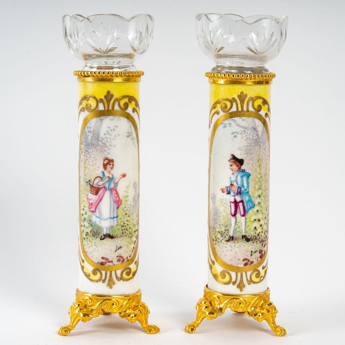 Pair of Porcelain and Gilt Bronze Soliflores, 19th Century 1