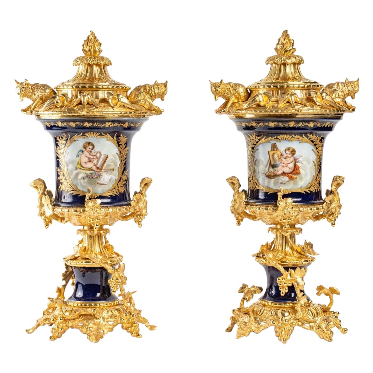 Pair of Porcelain and Gilt Bronze Vases