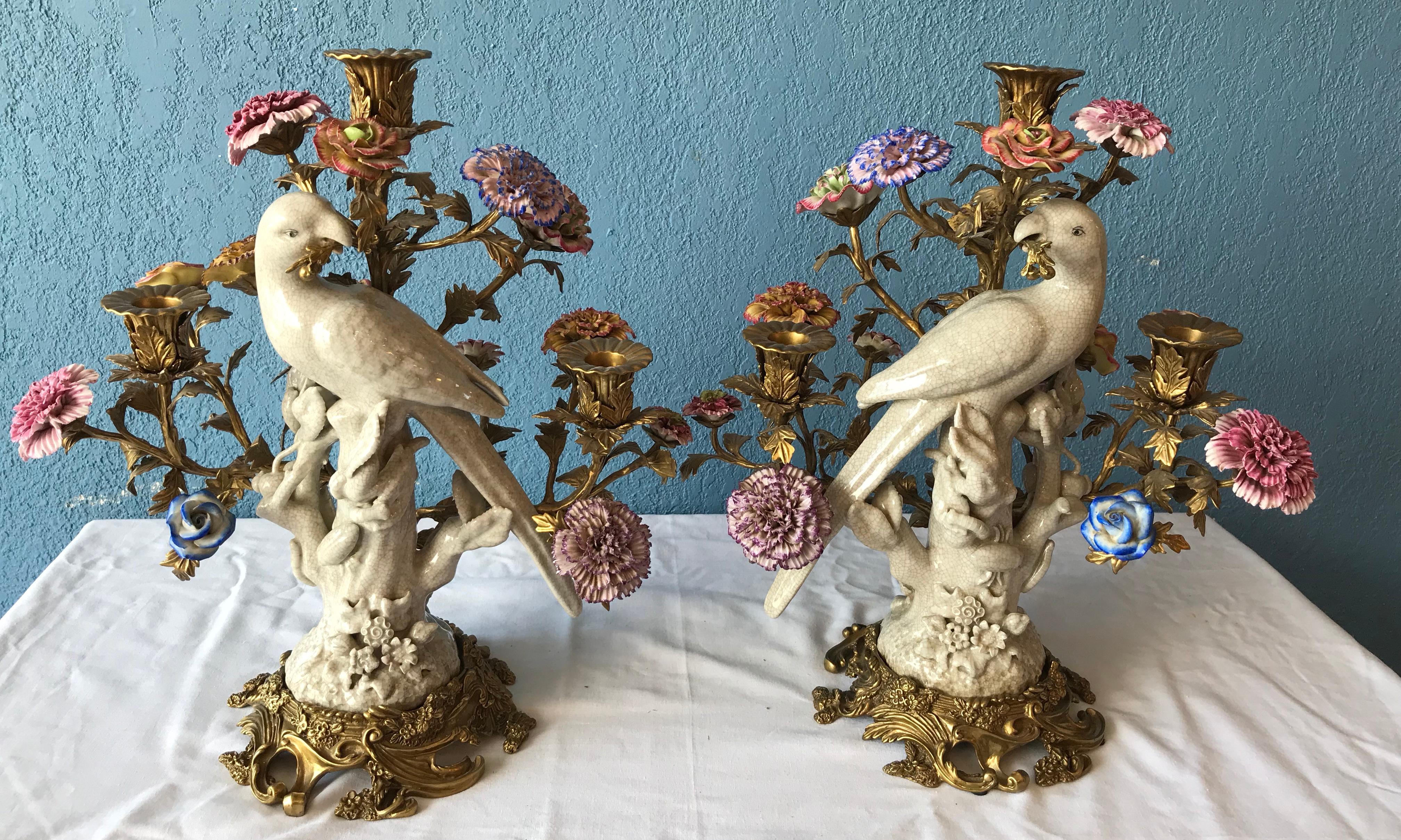Chinese Pair of Porcelain and Gilt Metal Candelabra
