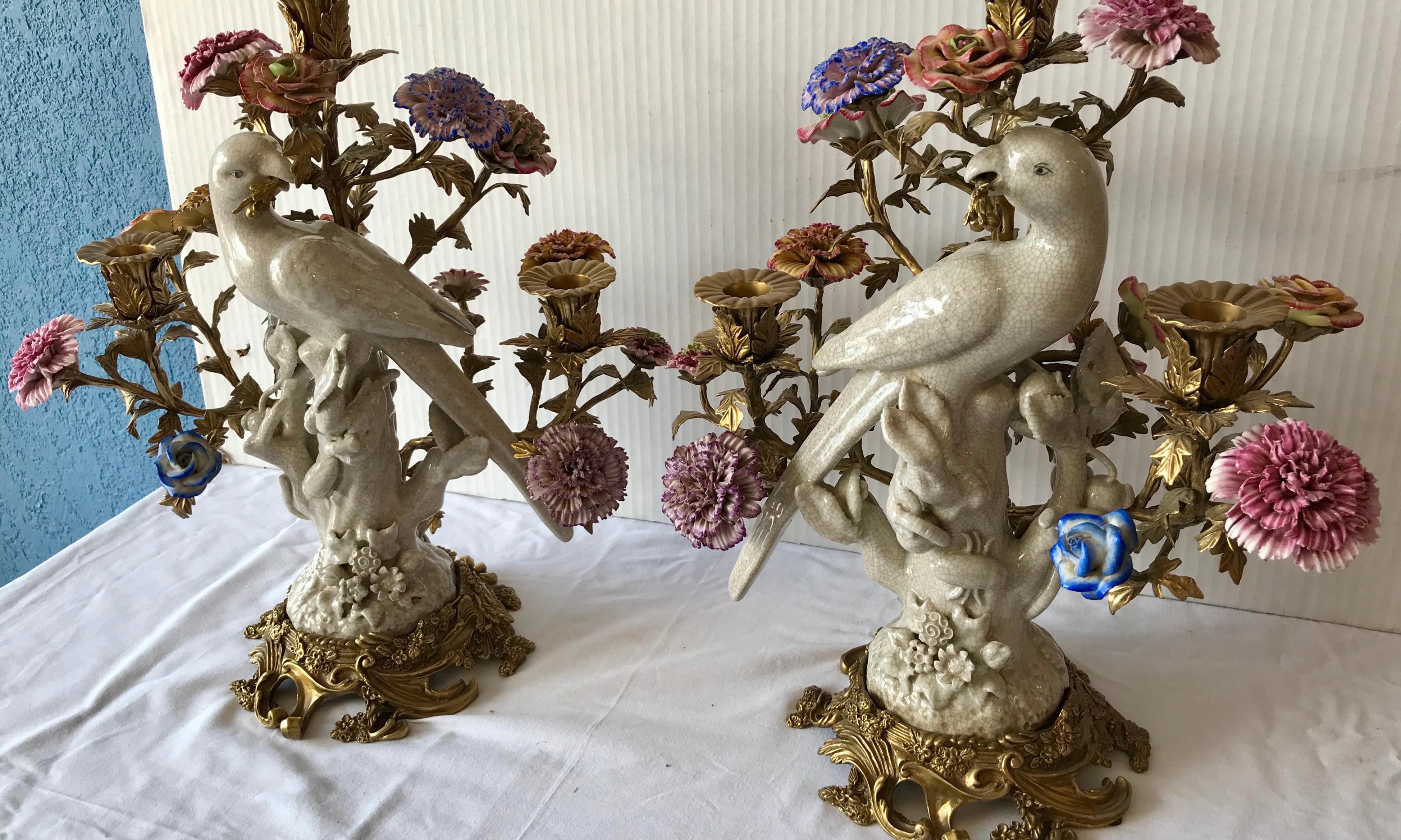 Pair of Porcelain and Gilt Metal Candelabra In Good Condition In West Palm Beach, FL