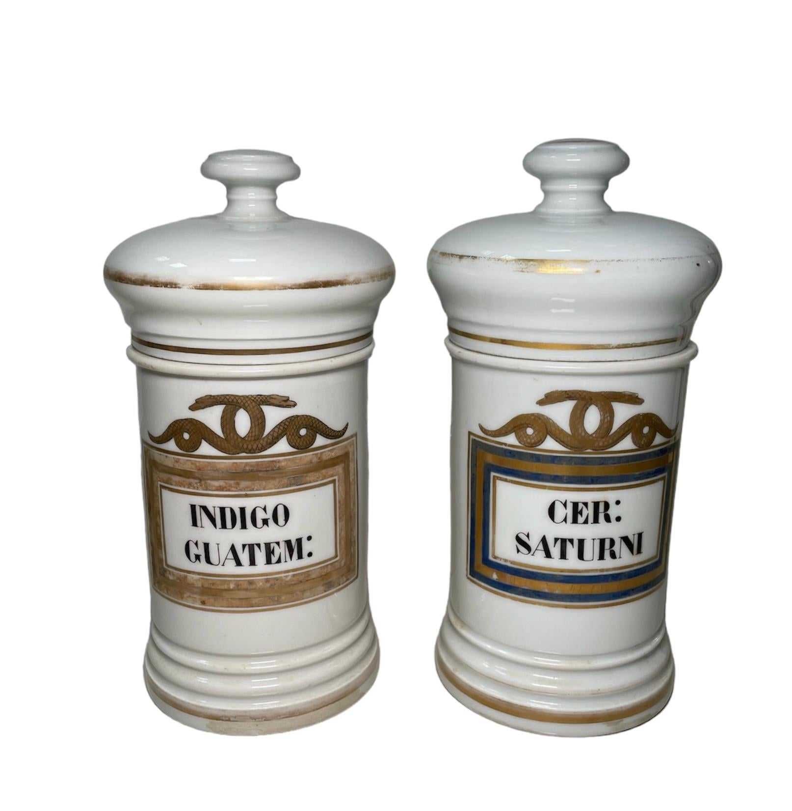 Pair Of Porcelain Apothecary Jars  For Sale 8