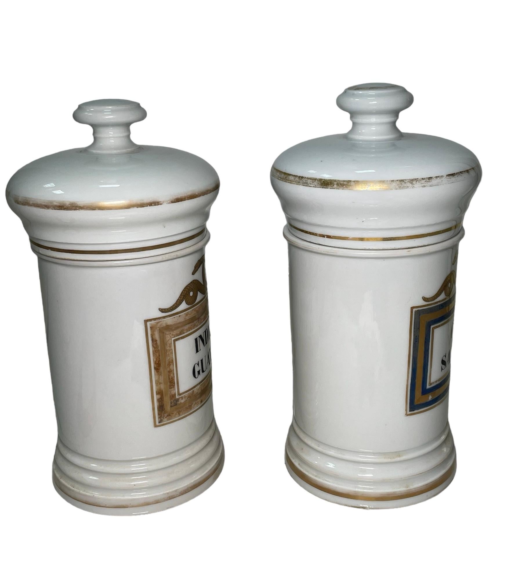 Pair Of Porcelain Apothecary Jars  In Good Condition For Sale In Guaynabo, PR