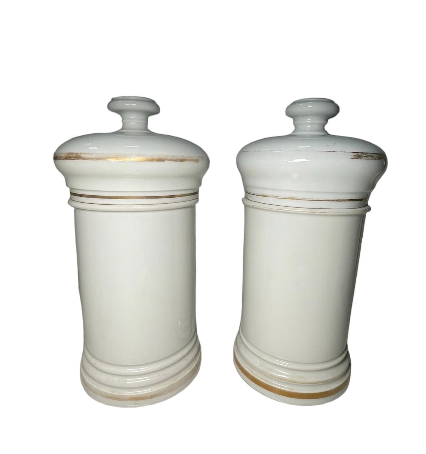 20th Century Pair Of Porcelain Apothecary Jars  For Sale