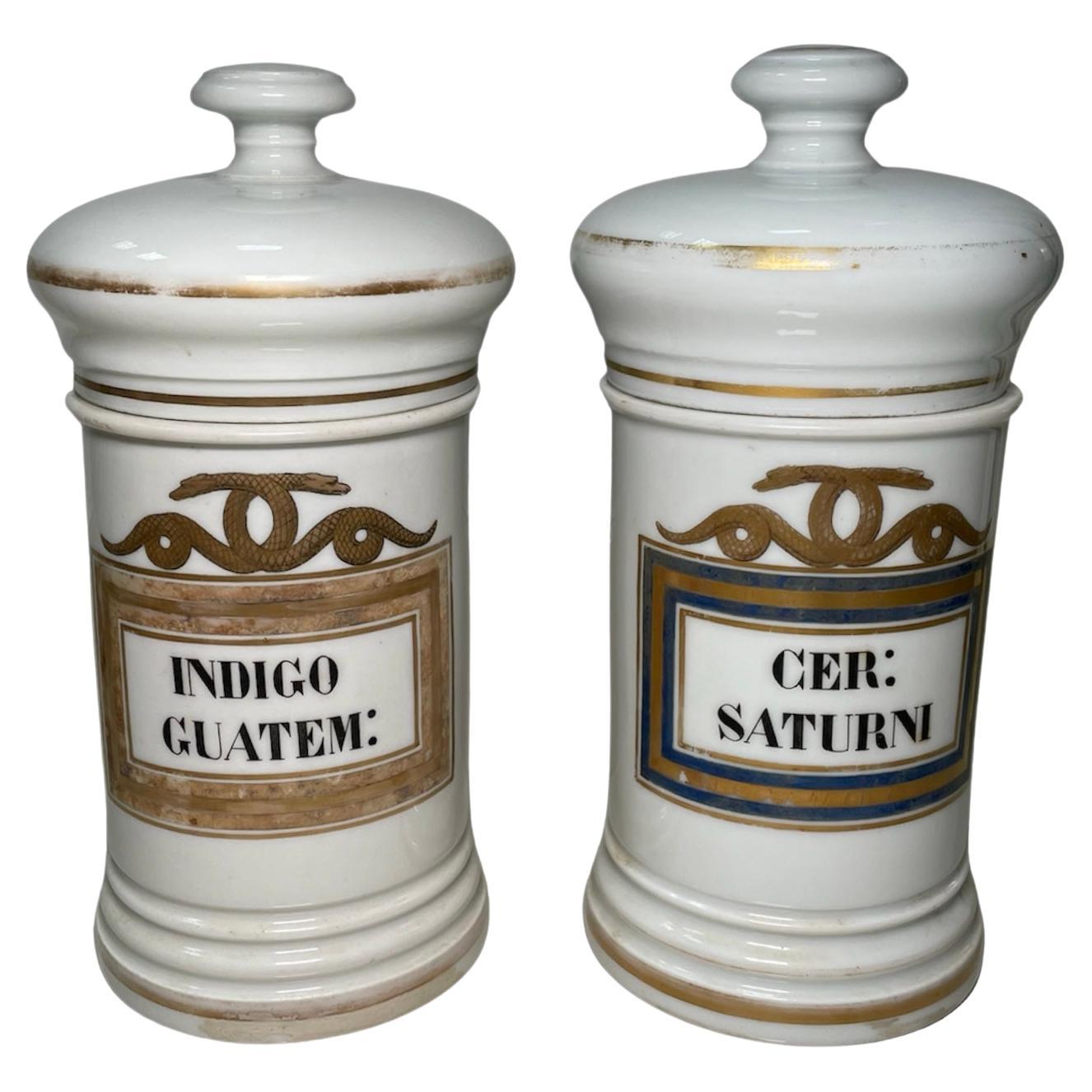 Pair Of Porcelain Apothecary Jars  For Sale