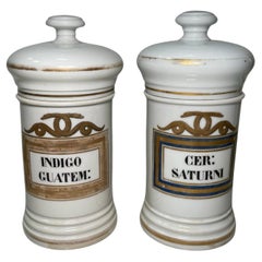 Antique Pair Of Porcelain Apothecary Jars 