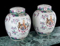Pair of Porcelain Armorial Lidded Vases by Edmé Samson