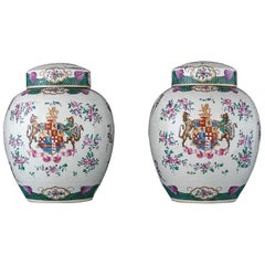 Antique Pair of Porcelain Armorial Lidded Vases by Edmé Samson