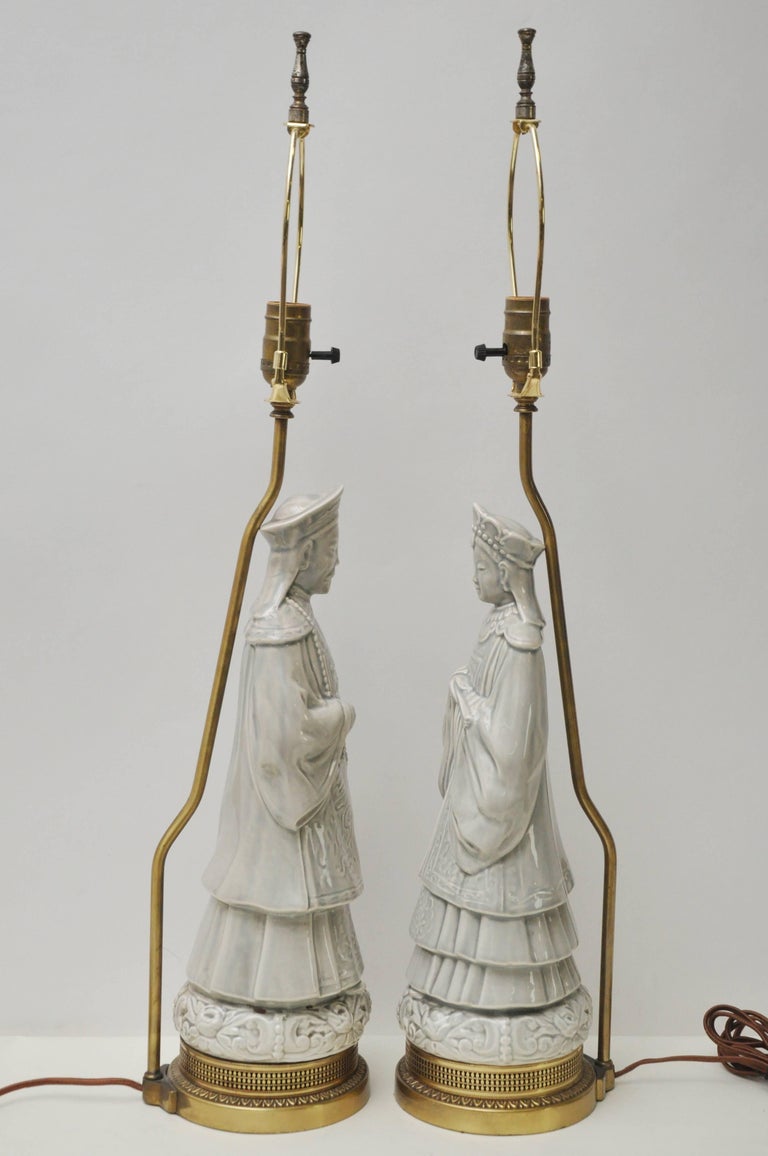 Pair of Porcelain Asian Figural Table Lamps at 1stDibs