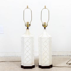 Pair of Porcelain Bamboo Motive Lamps